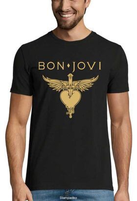 Rock t-shirt με στάμπα Bon Jovi Dagger Heart Gold