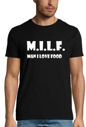 Μπλούζα με στάμπα "M.I.L.F. Man I Love Food"