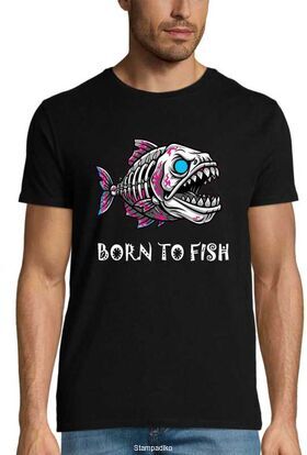 Μπλούζα "Born To Fish - Skeleton Piranha" - DTF Print