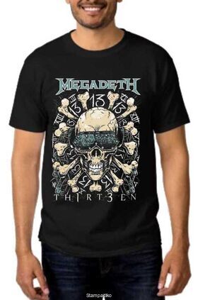 Rock t-shirt Black Megadeth 13 Thirteen Skull & Bones