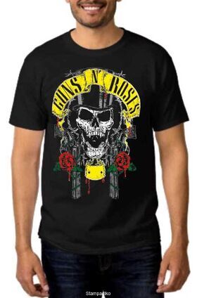 Rock t-shirt Black με στάμπα Guns N' Roses Slash Skull Head