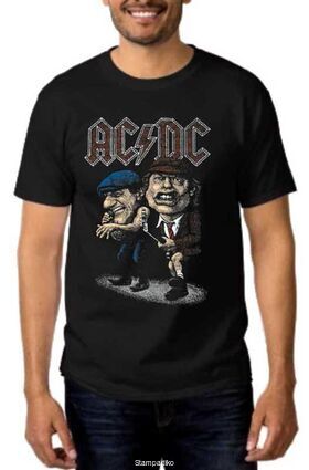 Rock t-shirt Black με στάμπα AC/DC Cartoon Angus Young Brian Johnson