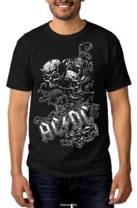 Rock t-shirt Black με στάμπα AC/DC Rock of Bust Skull