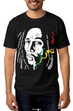 Rock t-shirt με στάμπα Bob Marley Rasta Cannabis Smoke