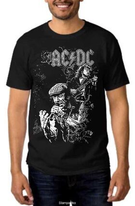 Rock t-shirt Black με στάμπα ACDC Angus Young, Brian Johnson