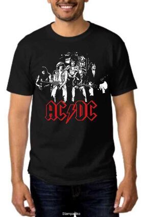 Rock t-shirt Black με στάμπα AC/DC Original Band Members