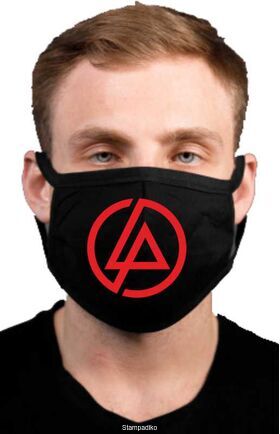 Υφασμάτινη μάσκα προσώπου Linkin Park με 100% βαμβάκι , πολλαπλών χρήσεων με διπλό ύφασμα σε μαύρο χρώμα.