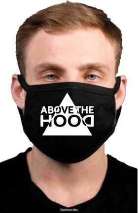Υφασμάτινη μάσκα προσώπου Above The Hood με 100% βαμβάκι , πολλαπλών χρήσεων με διπλό ύφασμα σε μαύρο χρώμα.