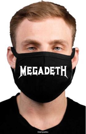 Υφασμάτινη μάσκα προσώπου Megadeth με 100% βαμβάκι , πολλαπλών χρήσεων με διπλό ύφασμα σε μαύρο χρώμα.