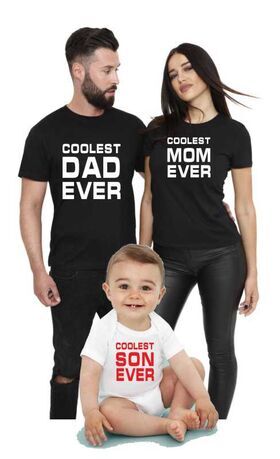 Coolest Family T-Shirts A set of 3 t-shirts – 1 Men’s Tee “Coolest Dad Ever”  1 Women’s Tee “Coolest Mom Ever”  1 Kids’ Tee “Coolest Son Ever”